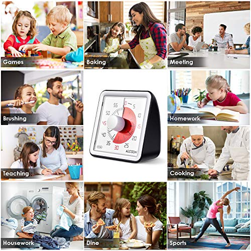 Alcoon 60 Minute Visual Analog Timer 3 Inch Silent Countdown Timer Kitchen Timer Time Management Tool for Classroom or Meeting Countdown Clock for Kids and Adults (Black)