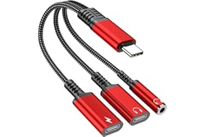 3-in-1 USB-C to 3.5mm Headphone and Charging Adapter, Dual Type-C Audio Splitter with PD 60W Fast Charging, Compatible with i