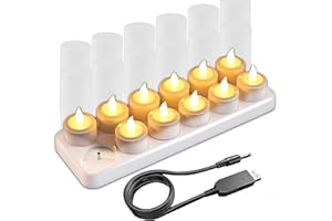 EuroFone 12PCS Tea Lights Candles,Rechargeable Tea Lights Flameless Candles,Battery Operated Flameless Flickering Small Candl