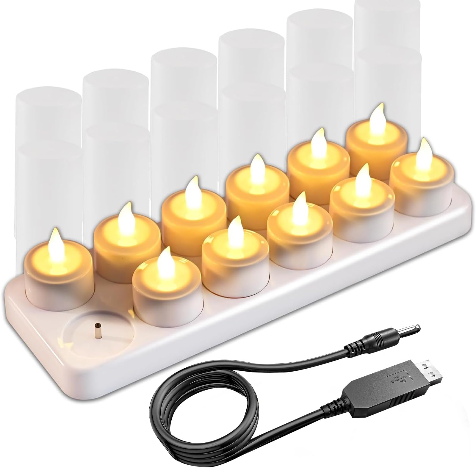EuroFone 12PCS Tea Lights Candles,Rechargeable Tea Lights Flameless Candles, Flameless Small Candles with Charging Base for Room Restaurant Lantern Wedding Christmas Decorations (Remote NOT Included)