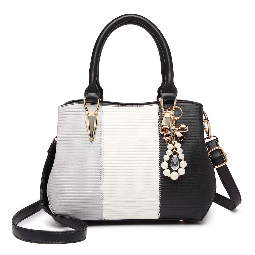 Miss Lulu Women Designer Top Handle Bag Fashion Colour Block Shoulder Bag with Pearl and Crystal Style Drop