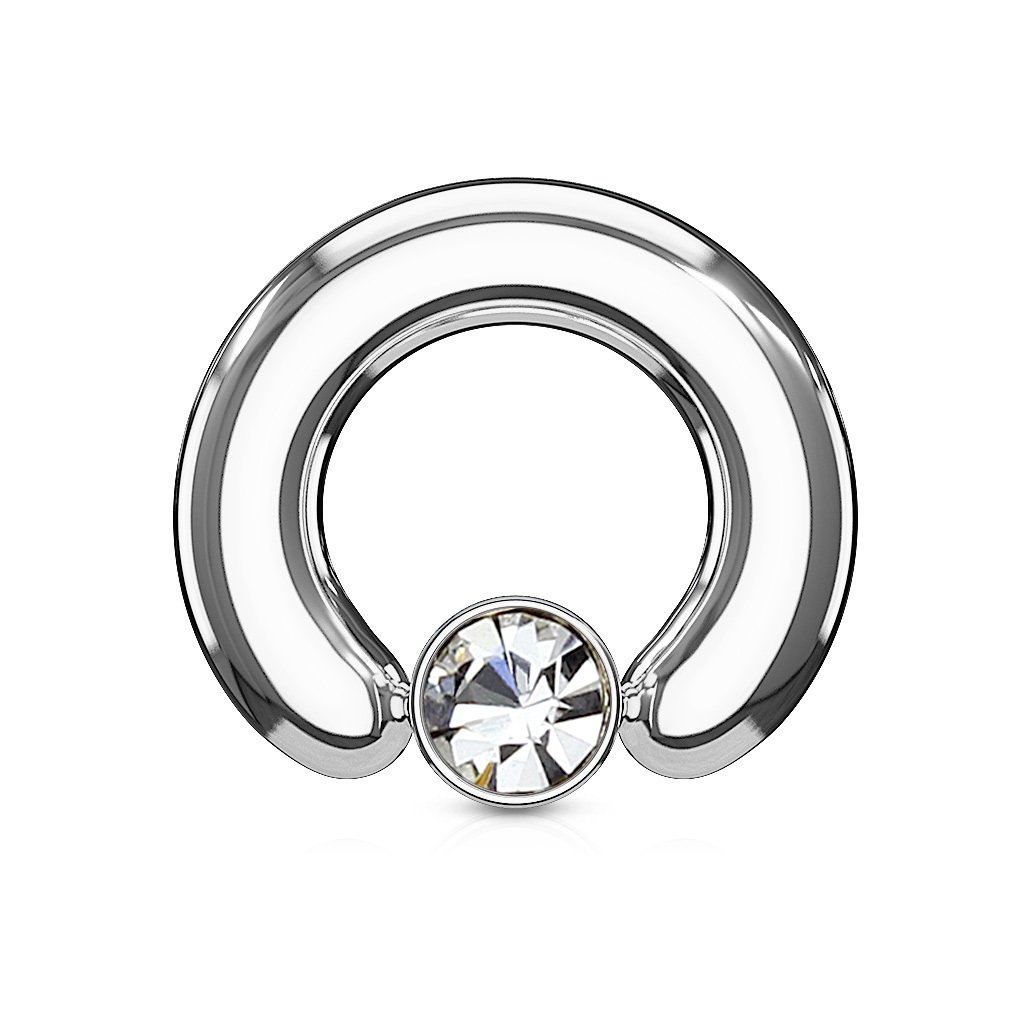 PiercedOff 316L Surgical Steel Big Gauge 2mm BCR with 8mm Round Clear Crystal Ball - Ring Size 14mm