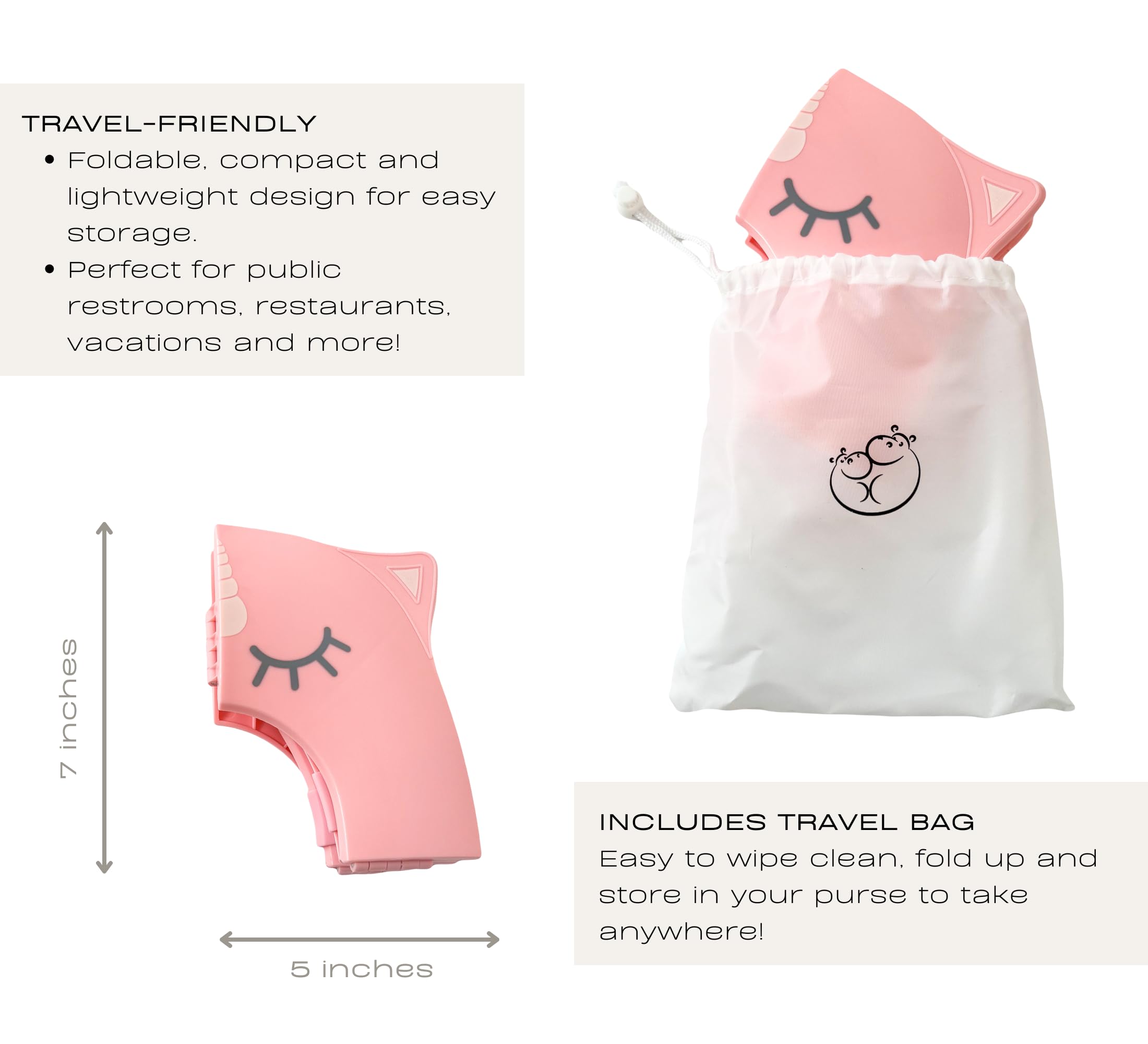 Hippypotamus Travel Potty Seat for Toddler - Folding Potty Training Seat - Portable Toilet Seat Cover for Baby & Kids (PINK Unicorn)