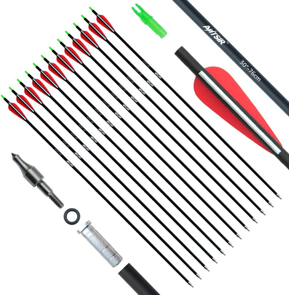 ANTSIR 30Inch Archery Carbon Arrow for Adult, Practice Hunting Arrow with Field Point-Adjustable Nock for Compound and Recurve Bow(Pack of 12) : Sports & Outdoors