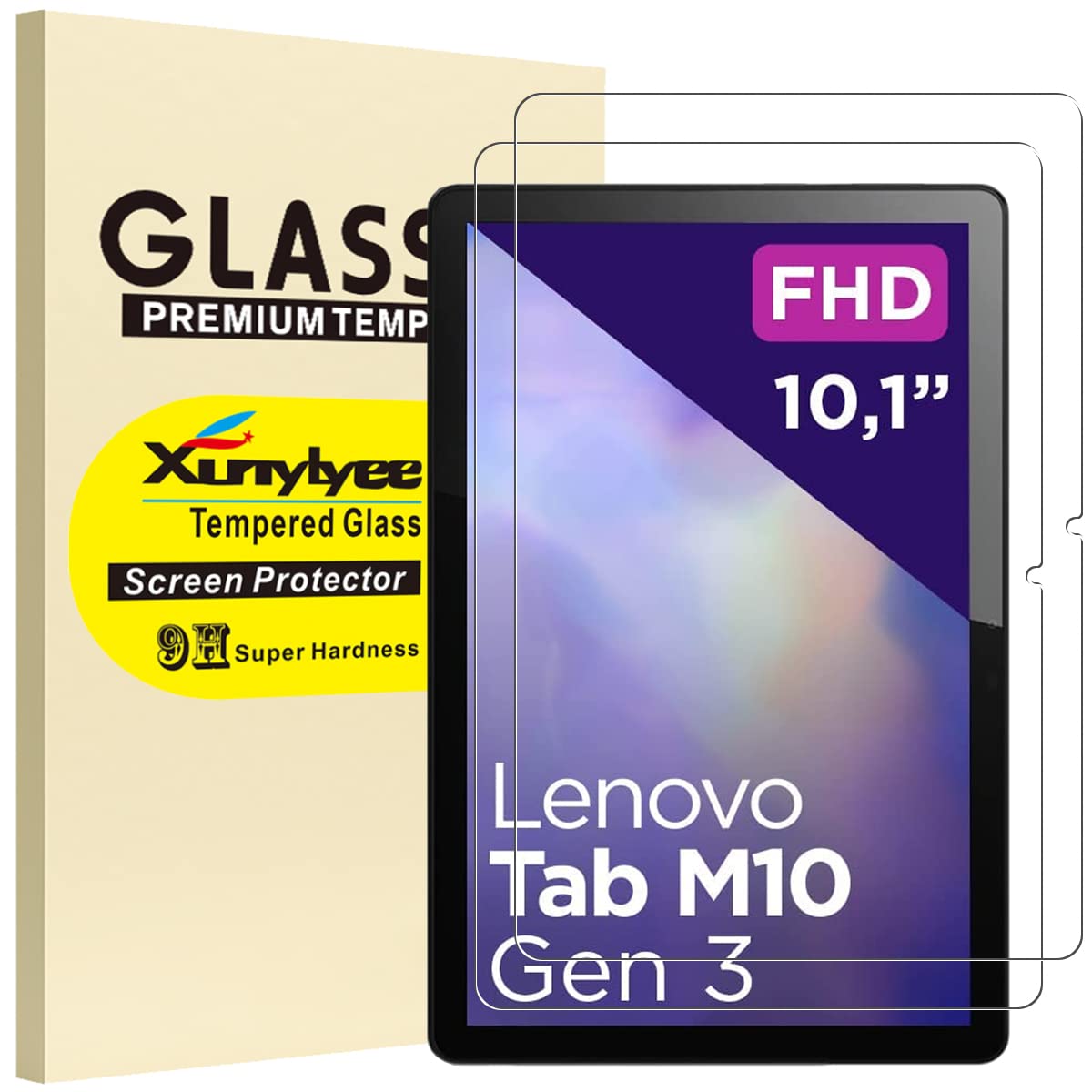 XunyLyee 2 Pack, Screen Protector for Lenovo Tab M10 3rd Gen 10.1 Inch Android 16 15 Tablet Tempered Glass Film [235 * 154mm/ 9.25 * 6.06 inch]