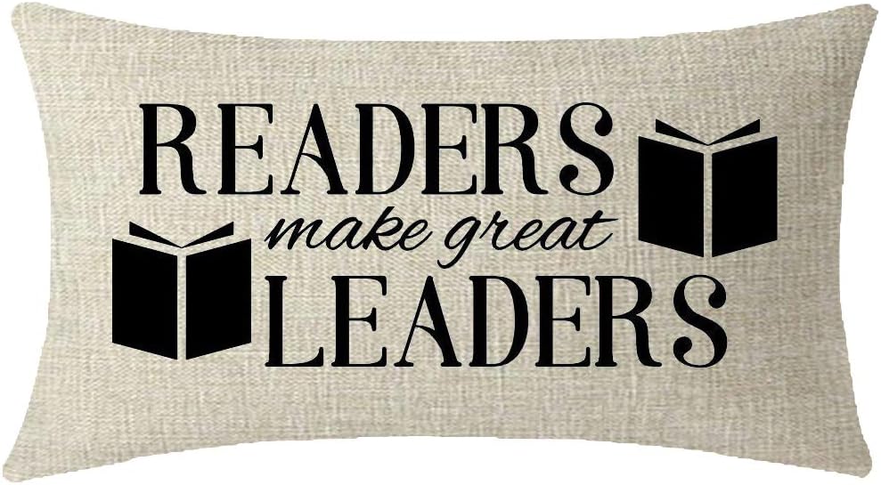 NIDITW Reading Room Library with Inspirational Sayings Readers Make Great Leaders Waist Lumbar Beige Cotton Linen Throw Pillow case Cushion Cover Sofa Home Decorative Oblong 12x20 Inches