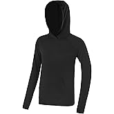 RIKUAOU Boys Rash Guard Long Sleeve Sun Protection Hoodie Shirts, Youth UPF 50+ Swim Fishing Water Hooded Shirt with Pocket