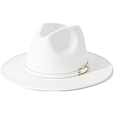 Lisianthus Women White Fedora Wide Brim Panama Hats with Color Belt Buckle