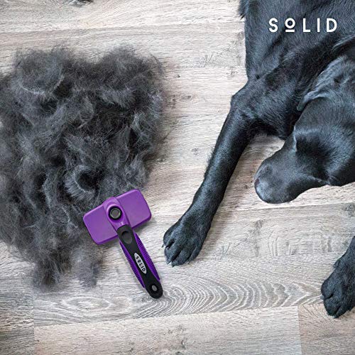 Solid Self-Cleaning Slicker Brush for Dog,Cat, Pets of All Sizes & Hair Lengths, Shedding Grooming Tool, Removes Undercoat, Long Matted Hair, Dander, Dirt, Massages, Improves Circulation