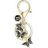 Aligiftqod Initial letter Keychain for Women,Pink Butterfly bag Charms Cute Letter Keychain for Handbag Purse