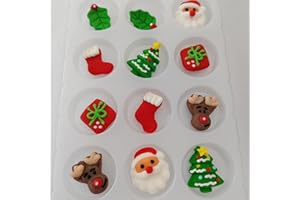 EPHVODI Christmas Cakes Decorations 12pcs Edible Santa Claus Christmas Tree Shaped Hard Sugar Icing Decorations Cupcake Toppers for Baking Cookie Ice Cream Candy Decoration