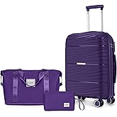 LARVENDER Carry On Luggage 22x14x9 Airline Approved, 20 Inch Hardshell & Lightweight PP Carry On Suitcase for Women with Spinner Wheels TSA Lock, Grape Purple