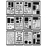 Stencil 12 Pcs Plastic Planner Stencils Journal/Notebook/Diary/Scrapbook DIY Drawing Template Stencil 4x7 Inch