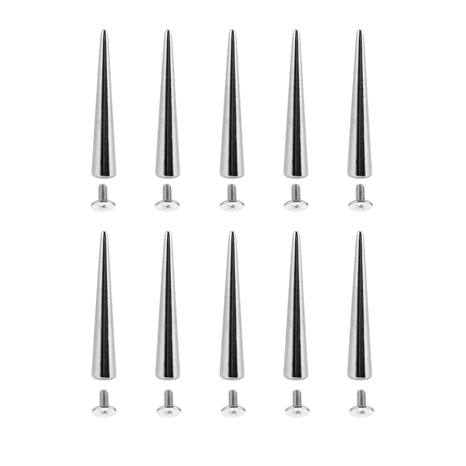 EXCEART 10Pcs Silver Punk Spikes Studs for DIY, Clothing, Bags, Shoes, Jackets - Large Metal Cone Rivets