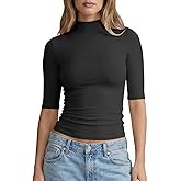PrettyGuide Womens Mock Turtleneck Tops Half Short Sleeve Cotton Shirts Slim Fit Dressy Business Casual Top Spring Basic Tees
