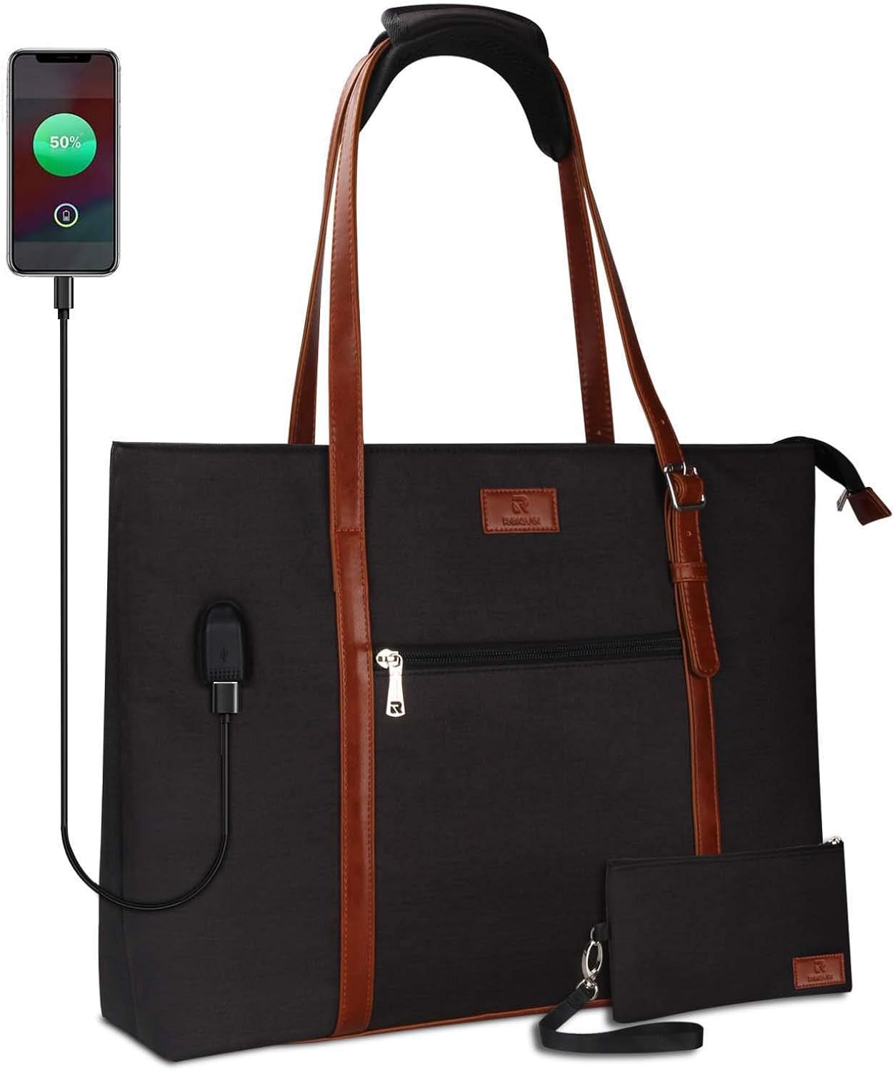 Laptop Tote Bag, Large Women Work Bag Purse USB Teacher Bag Fits 15.6