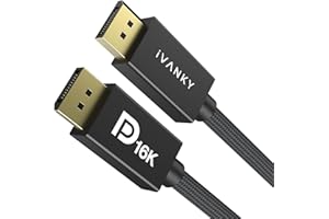 IVANKY 16K Displayport 2.1 Cable 0.5ft, 2.1 High Speed [8K 60Hz] Display Port Cable 2.1, Male to Male, HDR Alum Shell Braided DP 2.1 Cord, Compatible with Gaming Monitor, TV and More (0.5ft)