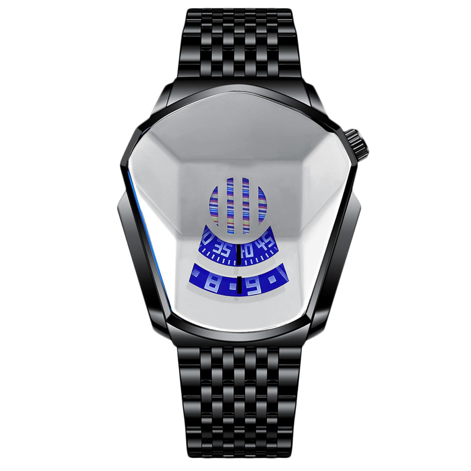 RORIOS Fashion Men's Quartz Analogue Watch Stainless Steel Creative Wrist Watches for Men Sporty Watch, Black White, Strap, Black/White, Bracelet