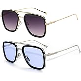 Sehnsucht Tony Stark Sunglasses for Men Iron Man Eyeglasses UV Protection Square Metal Downey Pilot Sun Glasses Vintage
