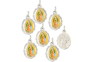 Catholica Shop Religious Wear Silver Tone Small Pendant - Devotional Medals with Assorted Images of Saints, Mary and Jesus. Favors, Keepsake, for Prayer, Faith & Daily Reflection, Pack of 6