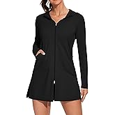 ATTRACO Womens Rash Guard Shirts Hooded Swim Shirts with Pockets Zipper Swimsuit Cover Up