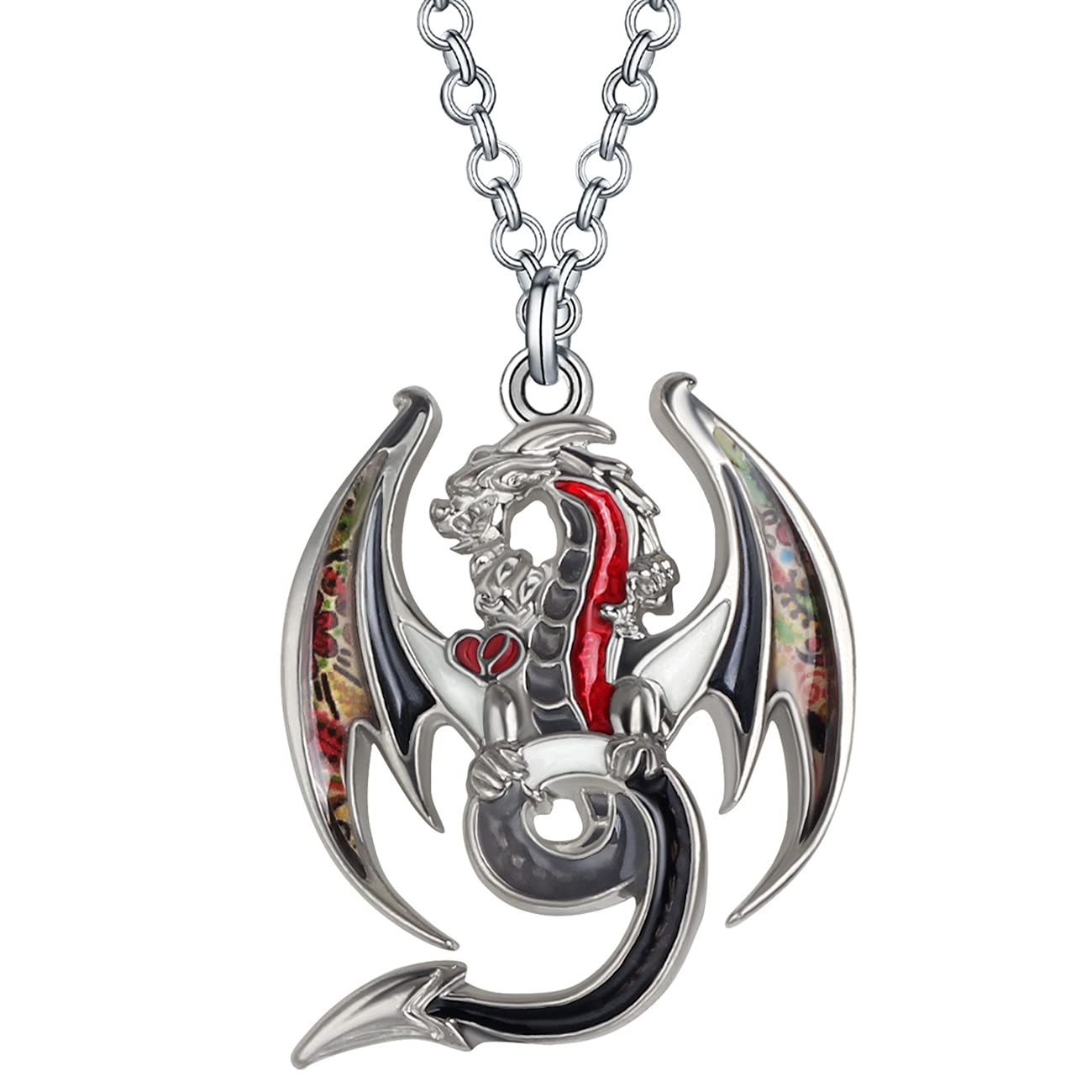 BONSNY Enamel Fantasy Dragon Necklaces Pendant for Women Jewelry Lucky Symbol 18" (Black)