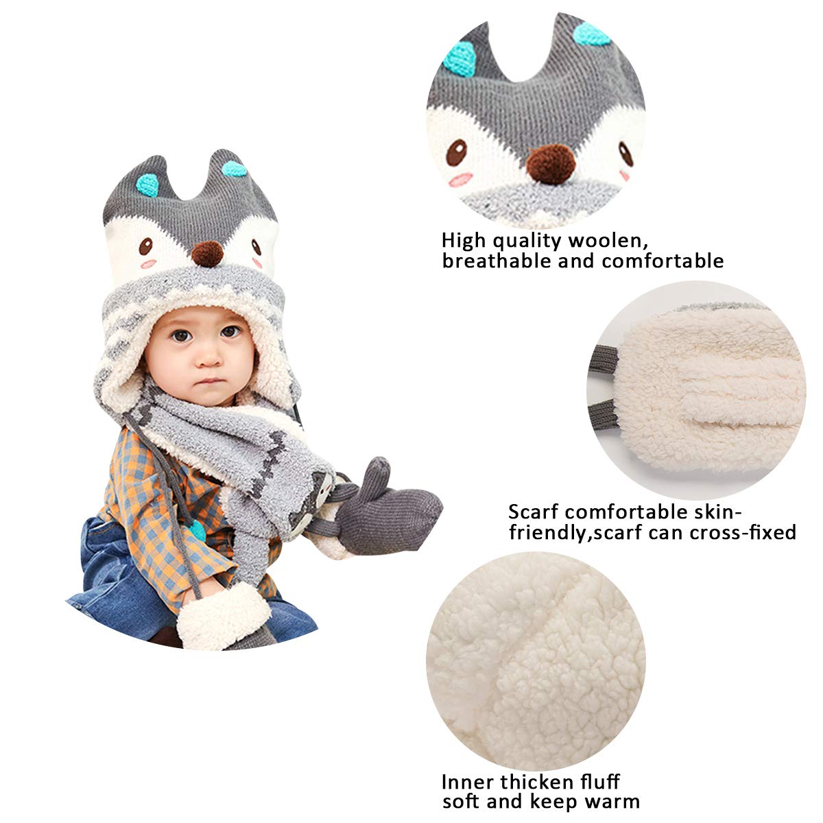 Bebe Dorriso Enfant Casquette Gants Echarpe Casquettes A Set Printemps Tomber Hiver Garcon Fille Bebe Naissance Mignonne Petit Renard Pompon Chapeaux 1 6 Ans Bebe Fille 0 24m Accessoires Vetements