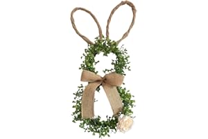 Easter Wreath,19.6 Inch Bunny Decor,Spring Wreath with Flower and Bow - for Home Indoor Outdoor Porch Wall Window