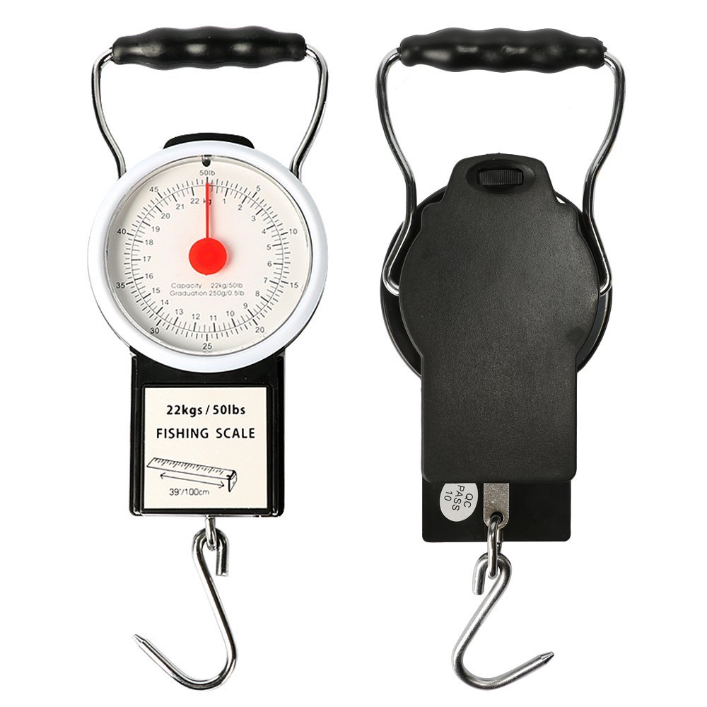 YOGAYET Portable Fishing and Luggage Hanging Hook Multi-Purpose Scale With Tape Measure Max Weight 50lb/22kg