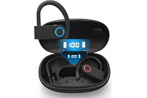 GLANA Wireless Earbuds Bluetooth Headphones,IPX5 Waterproof Sport Headsets with earhook and 3 Pairs Ear Caps,32hrs Playtime Bluetooth Headphones for Workouts,Running,Driving,Meeting in Office or Gym