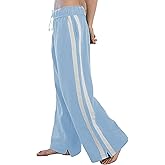 Jianzhixiao Women's Fleece Jogger Sweatpants Double Striped Athletic Track Pants High Waisted Wide Leg Pockets