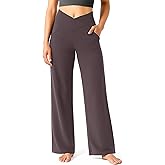 Yogaration Wide Leg Yoga Pants for Women, Crossover High Waisted Lounge Pants with Pockets, Loose Straight Leg Casual Pants