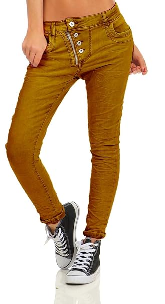 OSAB-Fashion 11270 Damen LEXXURY Jeans Röhre Hose Damenjeans Boyfriend Baggy Haremscut Knopfleiste