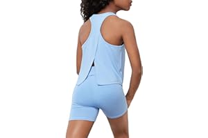 BEAUDRM Girl's 2 Piece Workout Outfits Round Neck Split Crop Tank Top and Biker Shorts Athletic Sets