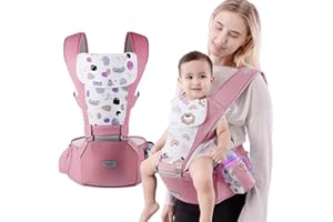 ECHOZONE Baby Carrier with Hip Seat,Ergonomic Infant& Child Holder Carrier Kangaroo Bag with Storage Bags,Soft Lightweight Pure Cotton Comfortable Baby Backpack Carrier for Newborn and Toddler,7-55lbs (Pink)