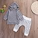 Newborn Baby Boys Warm Hoodie T-Shirt Top + Striped Pants Outfits Set Kids Clothes (12-18 Months, Gray)