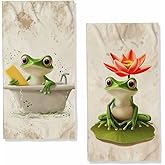JLSTK Cute Frog Hand Towels, 2-Piece Set, 28"L x 14"W, Polyester, Cute Frog Pattern, Absorbent, Soft, Casual, Ideal for Bathroom, Kitchen, Home, Spa, Gym, Travel