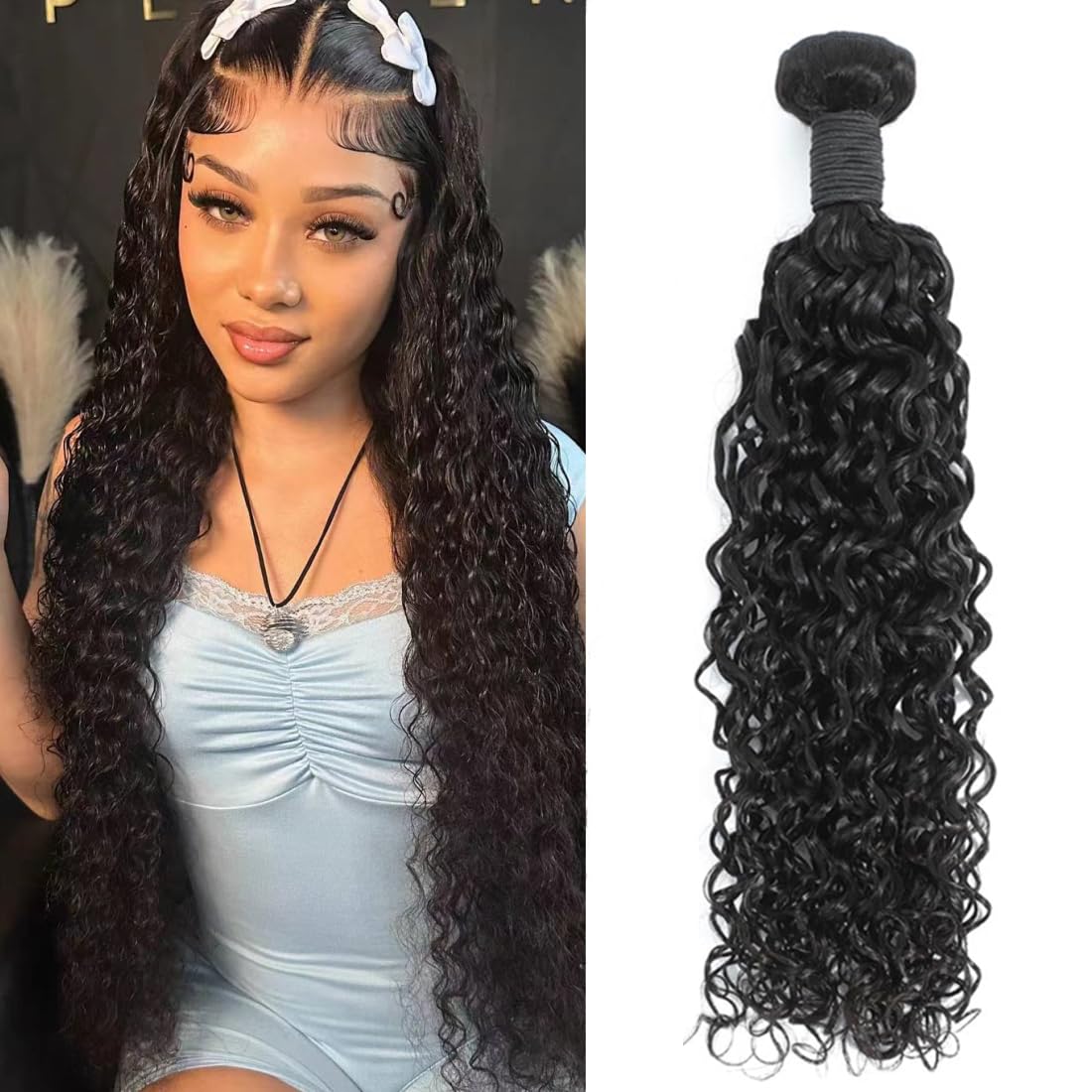 Water Wave Human Hair Bundles 22 Inch 12A 100% Unprocessed Brazilian Virgin Hair Curly Bundles Human Hair Can be Dyed Wet and Wavy 3 bundles Curly Weave Bundles Natural Black Color โ image 1