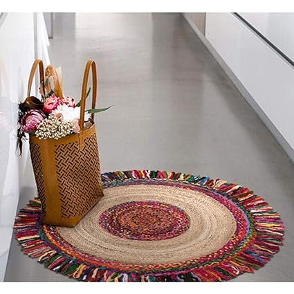 Jai Shri Shyam Jute Chindi Braided Area Round Rug/Carpet/Handmade Floor Rug