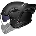 ILM Vintage Full Face Modular Motorcycle Helmet for Adults Men ATV UTV Snowmobile with 180° Reversible Chin Guard DOT Model-B707(Matte Black, L)