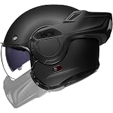ILM Vintage Full Face Modular Motorcycle Helmet for Adults Men ATV UTV Snowmobile with 180&deg; Reversible Chin Guard DOT ILM-B707(Matte Black, L)