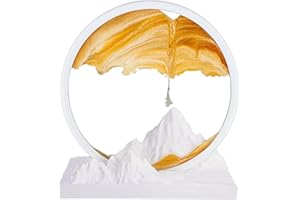 AZURELEAP Moving Sand Art Liquid Motion 3D Deep Sea Sand Scenery Colorful Flowing Sand Snow Mountain Flowing Sand Art Decor Round Glass Moving Sand Art Picture Casual Desktop Home Office Workplace Decor -YELLOW