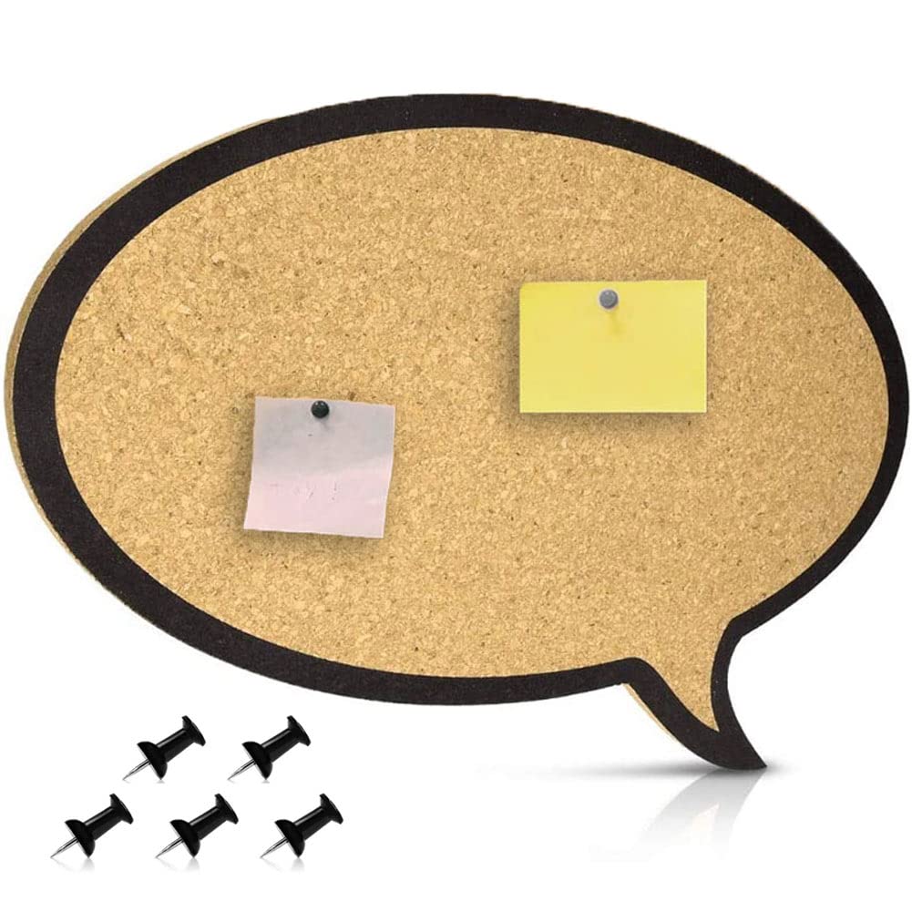 BAKAJI Notice Board Cork Board Round Cartoon Shape with Black Frame Home Decoration Office Furniture Modern Design Vintage Wall 44 x 29 x 1 cm