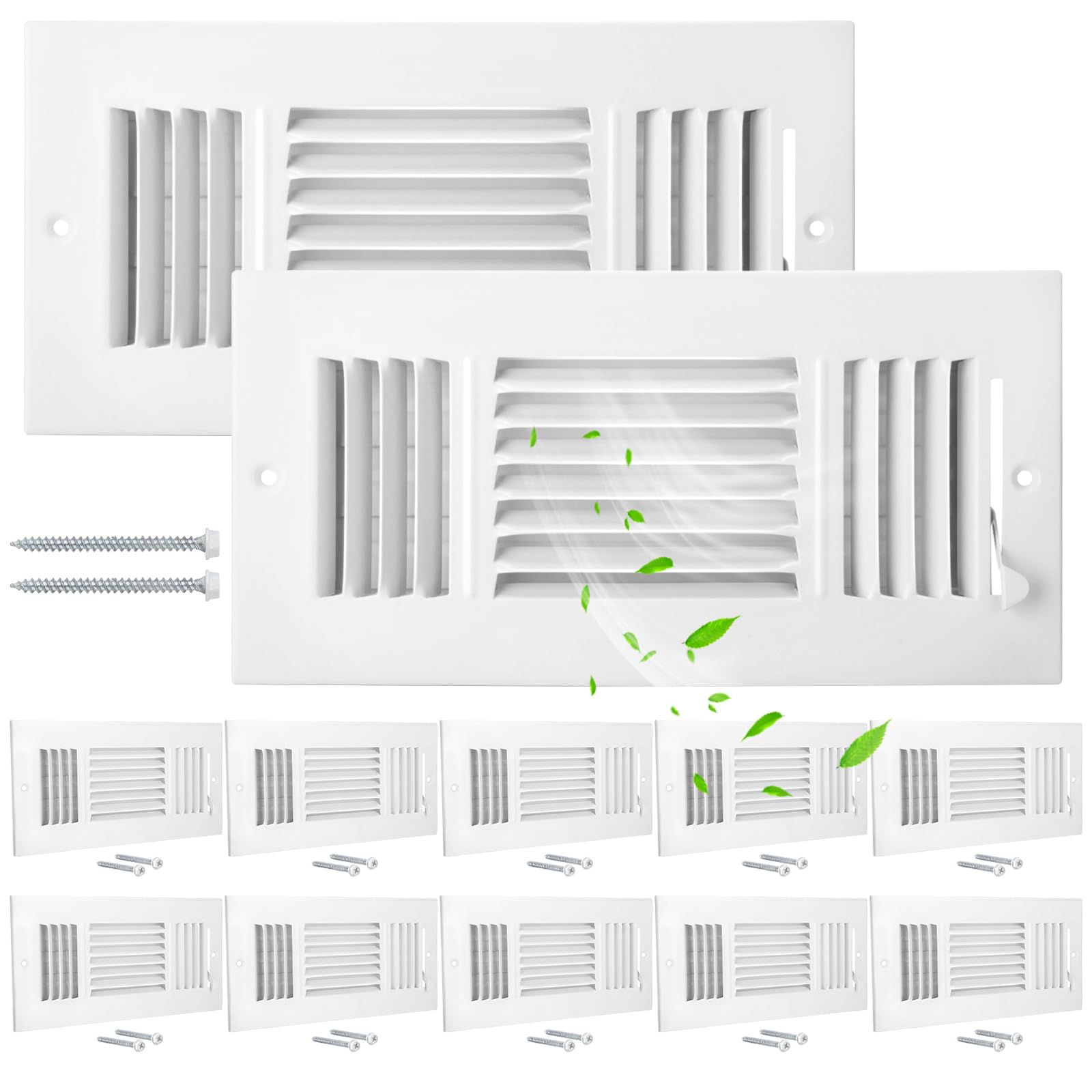Photo 1 of Wesiti 12 Pcs 10 x 4 Inch Ceiling Vent Covers for Home Sidewall and Ceiling 3 Way Vent Register for Sidewall Solid Steel Manual Adjuster Air Home Bathroom Toilet Office (White)