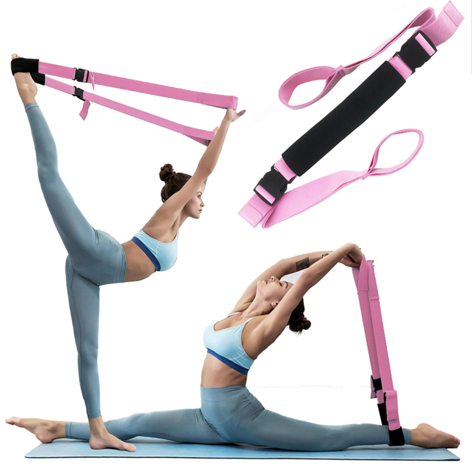 Fitness Stretch Strap - Adjustable Leg Stretch Band to Improve Body Flexibility, Premium Stretching Equipment for Exercise, Physical Therapy Rehab, Ballet Dance Gymnastics Cheerleading Training (pink)