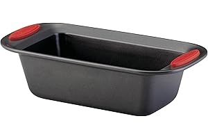 Rachael Ray 47962 Yum-o! Bakeware Oven Lovin' Nonstick Loaf Pan, 9-Inch by 5-Inch Steel Pan, Gray with Red Handles