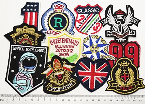 Dandan DIY 24pcs Assorted Styles Badge Flag Embroidered Patch Sew On/Iron On Patch Applique Clothes Dress Plant Hat Jeans Sewing Flowers Applique Diy Accessory (Assorted-Style 2)