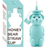 Mootikar Honey Bear Silicone Straw Cup, Babies Water Drinking Cup, 8-Ounce Therapy Sippy Bottles for Speech and Feeding Training, BPA Free & Dishwasher Safe (AQUA)