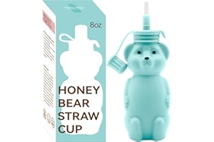 Mootikar Honey Bear Silicone Straw Cup, Babies Water Drinking Cup, 8-Ounce Therapy Sippy Bottles for Speech and Feeding Training, BPA Free & Dishwasher Safe (AQUA)