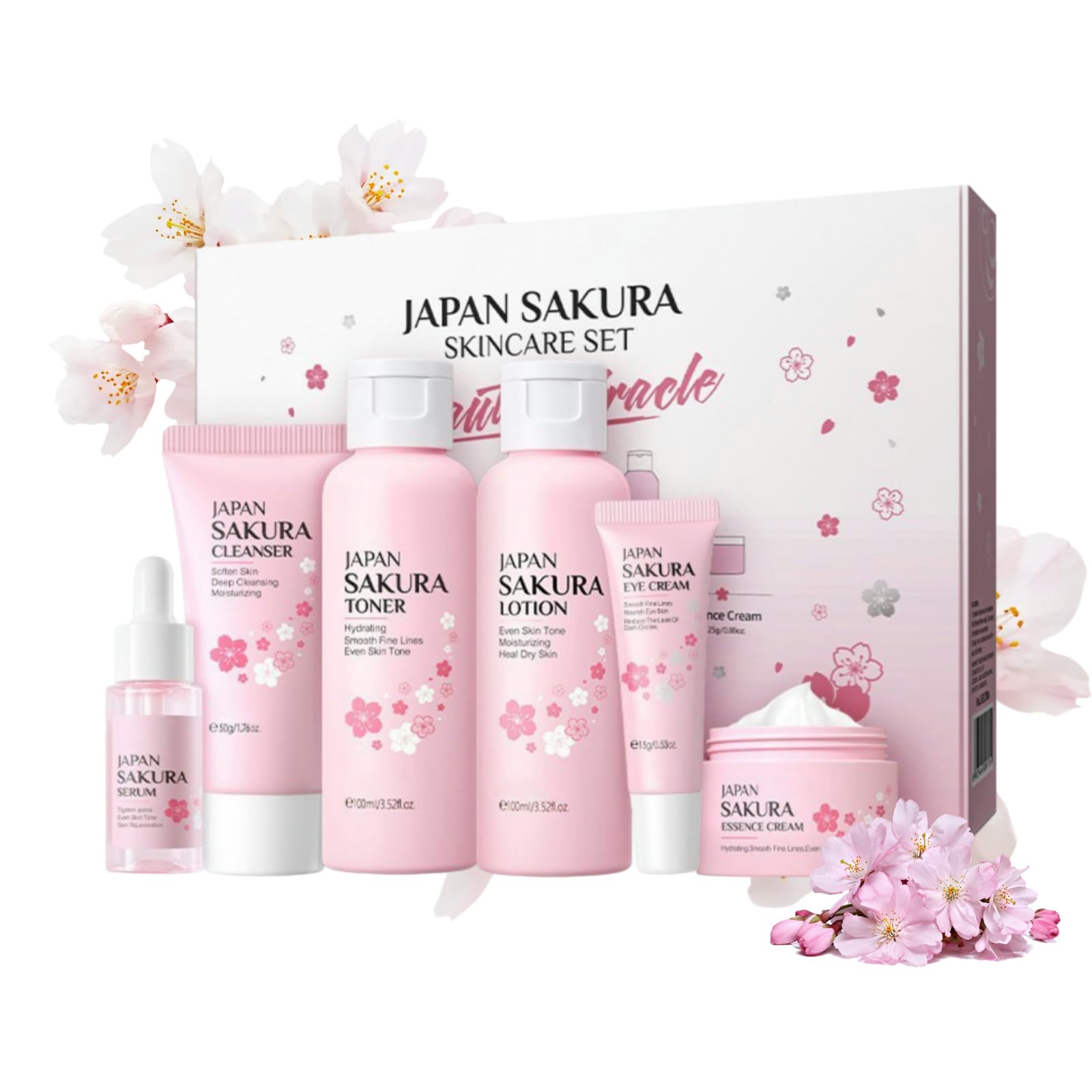 Ingzy Sakura Skin Care Gift Set, 6 Piece Hydrating Cherry Blossom Skincare Routine Kit for Teenage Girls & Women with Cleanser, Toner, Lotion, Serum, Eye Cream, Face Cream